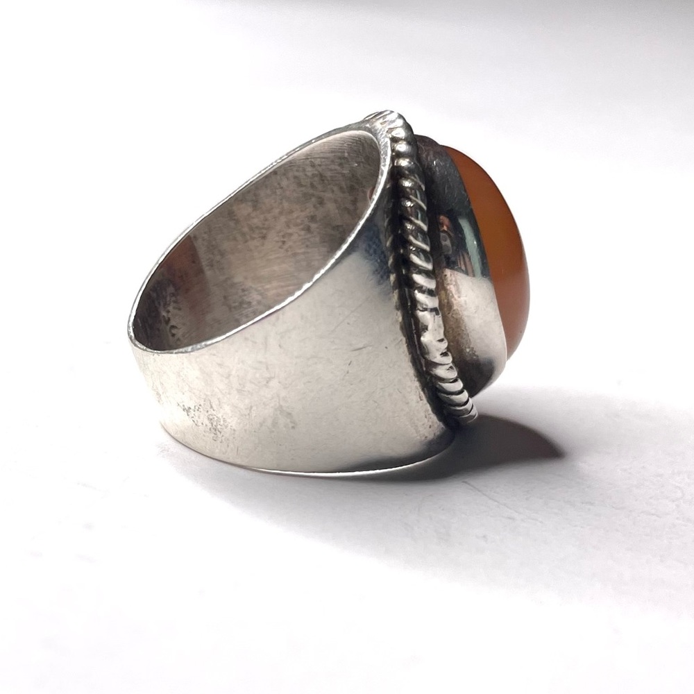 Vintage Sterling Silver Thick Carnelian Agate Ring size 8 - Picture 3 of 11